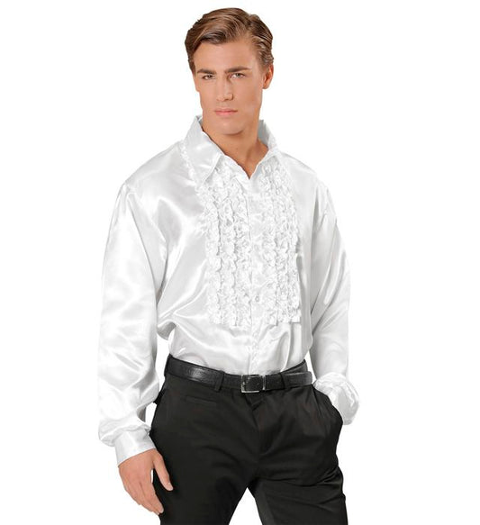 70s Disco Fashion White Ruffle Shirt