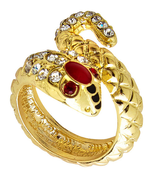 Gold Snake Ring with Red Gem Eyes