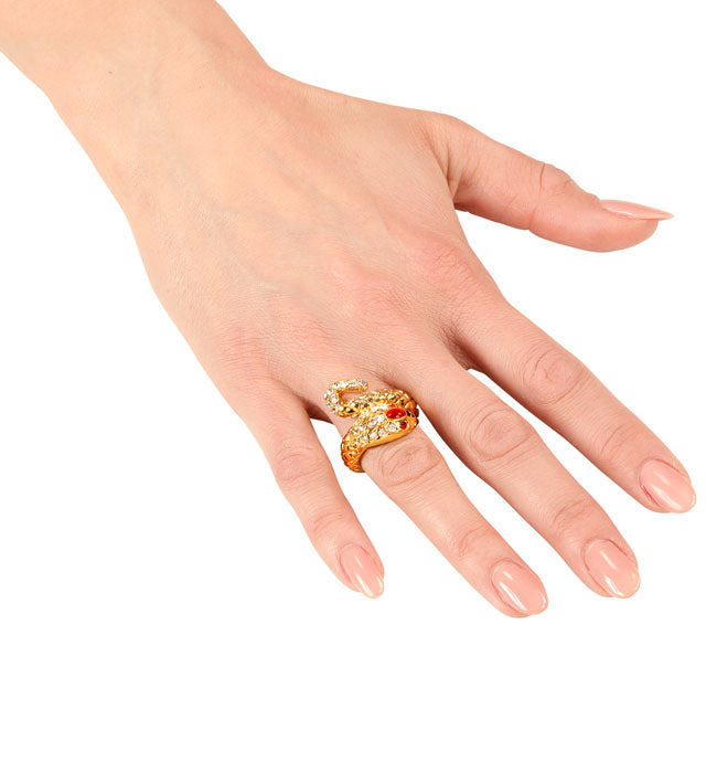 Gold Snake Ring with Red Gem Eyes