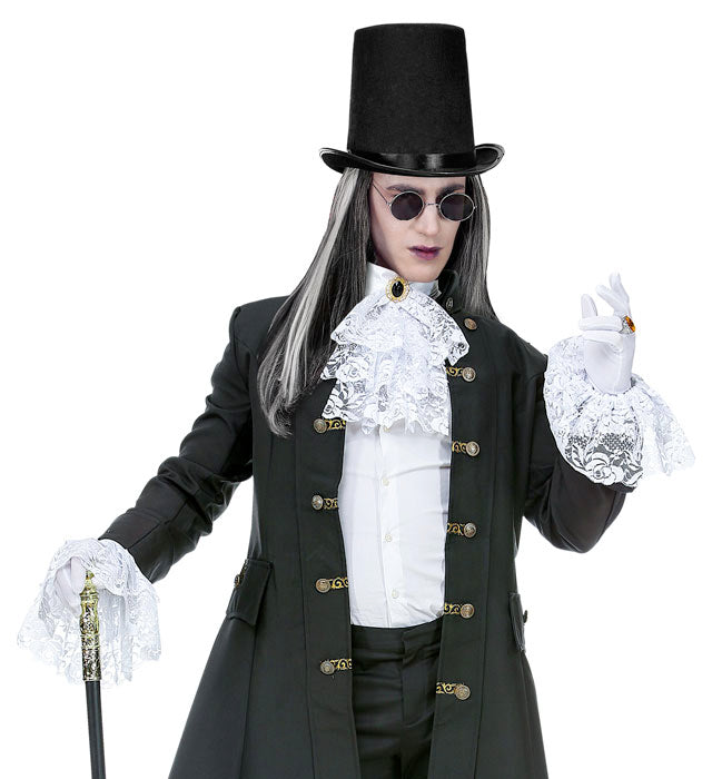 COMING SOON White Lace Neck Jabot with Gem & Cuffs