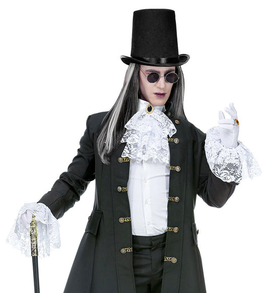COMING SOON White Lace Neck Jabot with Gem & Cuffs