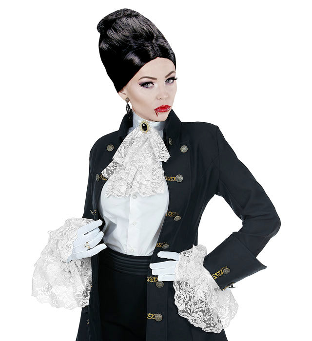COMING SOON White Lace Neck Jabot with Gem & Cuffs