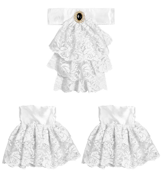 COMING SOON White Lace Neck Jabot with Gem & Cuffs
