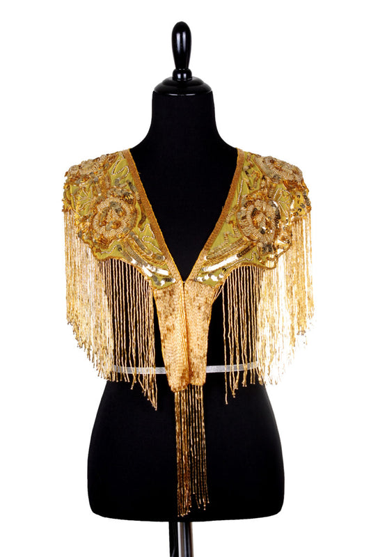 Beaded Cape Shawl with Roses - Gold
