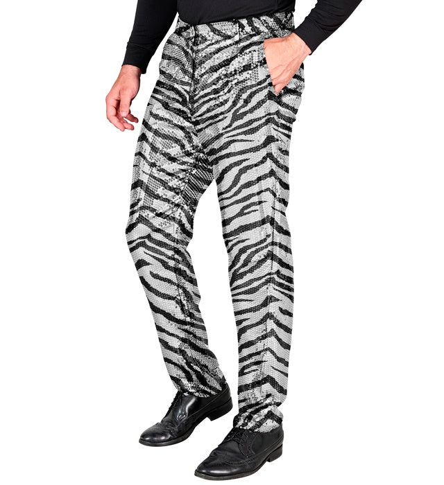 Party Fashion Silver Animalier Zebra Sequin Trousers