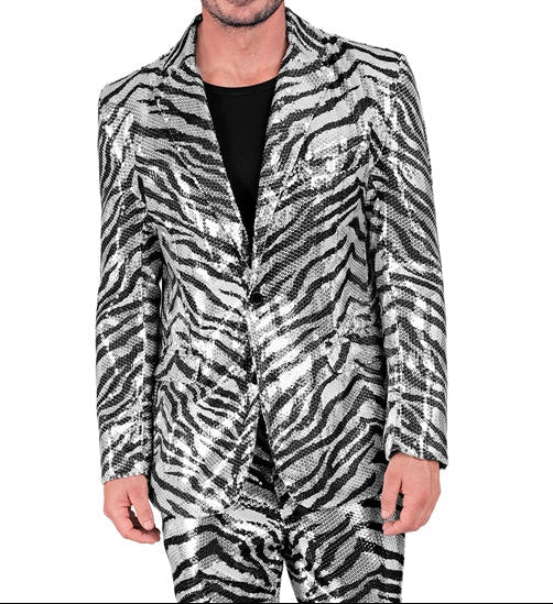 Party Fashion Animalier Zebra Sequin Blazer Jacket