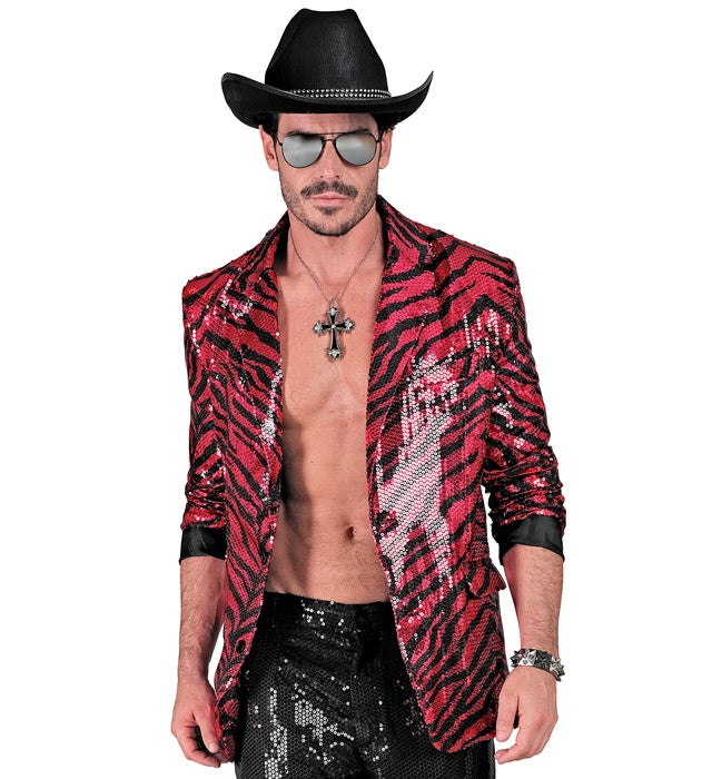 Party Fashion Pink Animalier Zebra Sequin Blazer Jacket