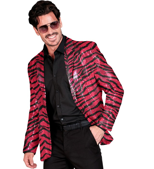Party Fashion Pink Animalier Zebra Sequin Blazer Jacket