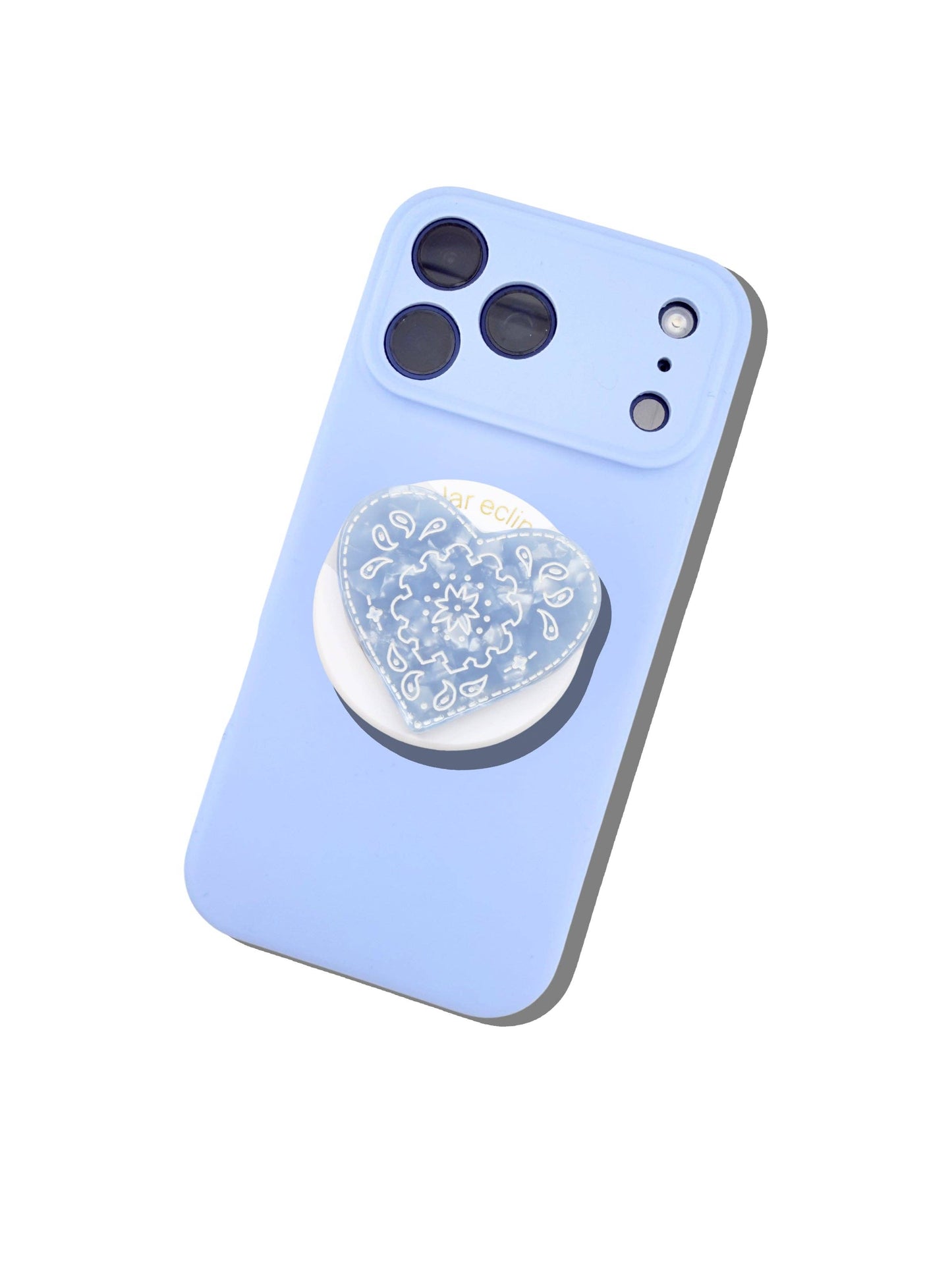 Solar Eclipse Hand-painted Paisley Heart Grip Charm - Baby Blue