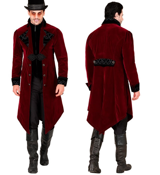 Mens Burgundy Velvet Gothic Coat