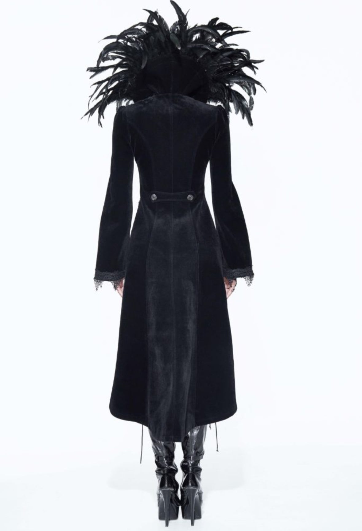 Gothic Velvet Jacket with Feather Collar