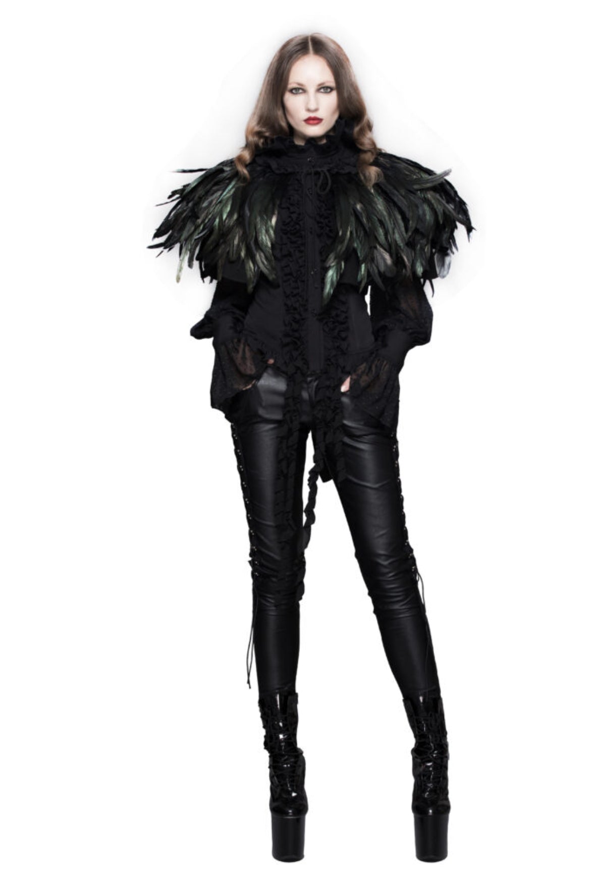 Gothic Dark Green Feather Cape
