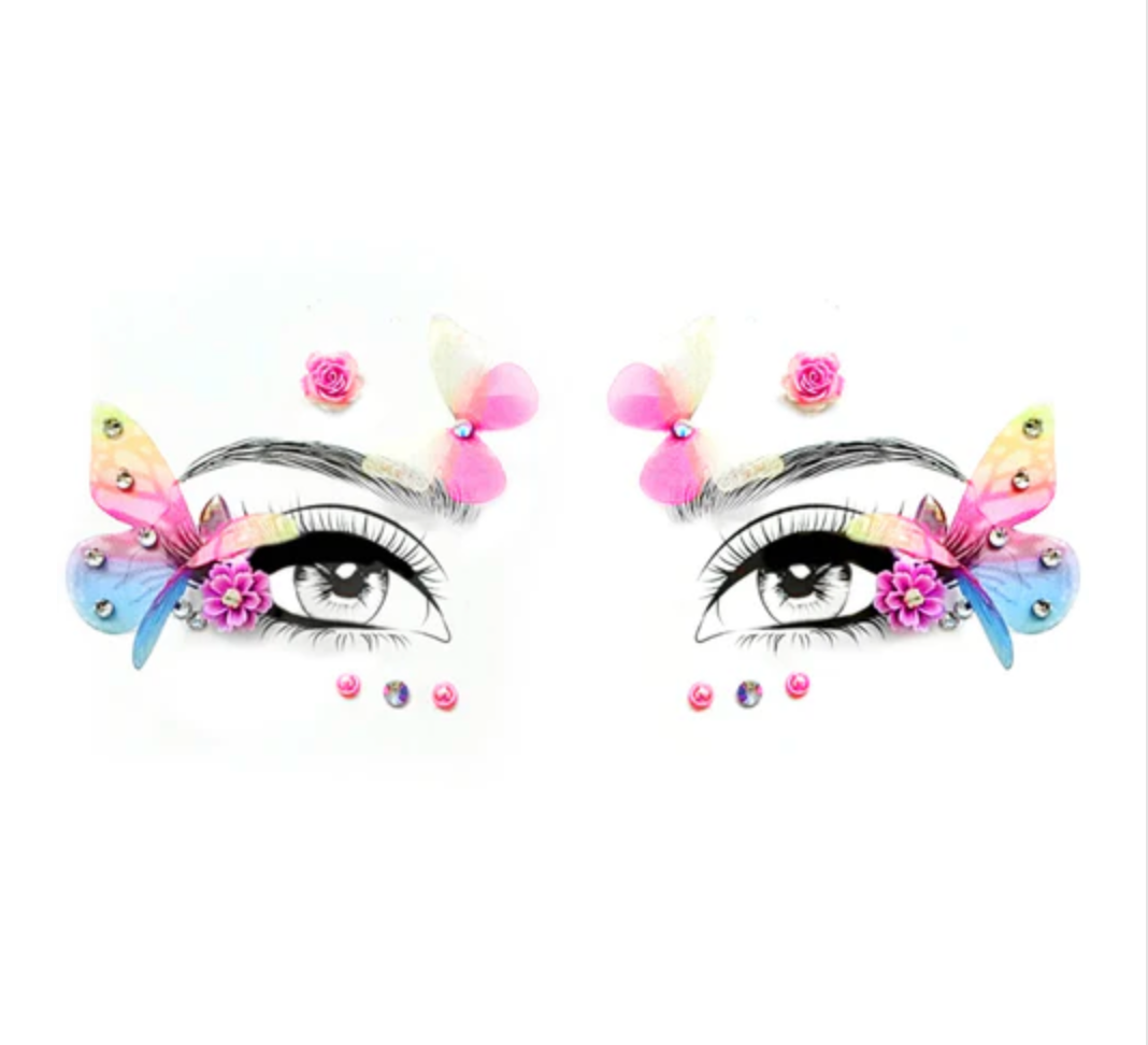 Neva Nude 3D Butterfly Bloom Crystal Face Stickers