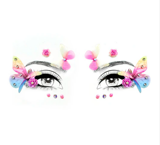 Neva Nude 3D Butterfly Bloom Crystal Face Stickers