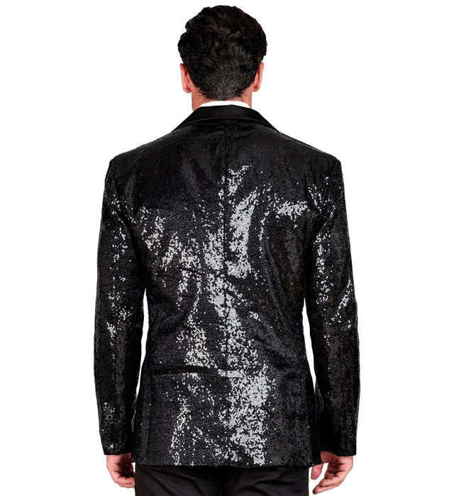 Party Fashion Black Sequin Blazer Jacket with Satin