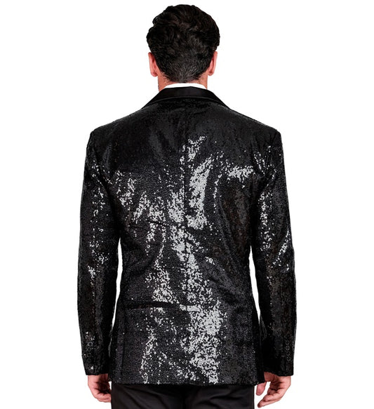 Party Fashion Black Sequin Blazer Jacket with Satin