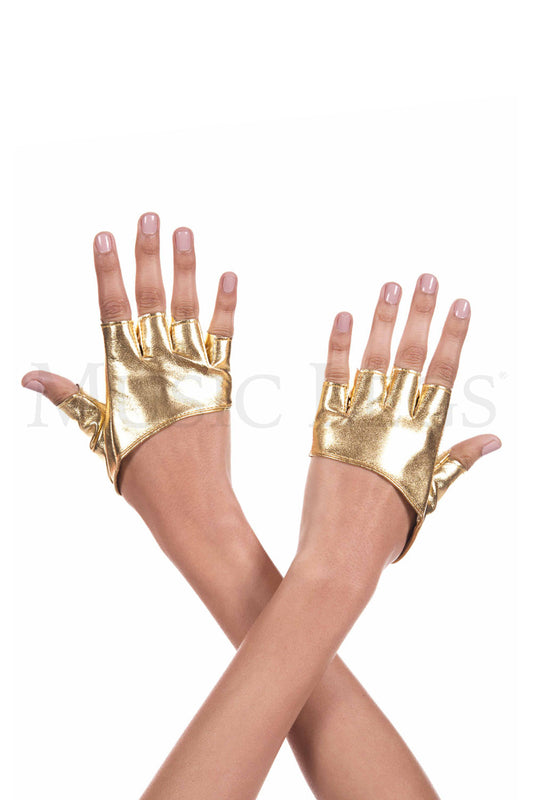 Gold Short Faux Leather Fingerless Gloves