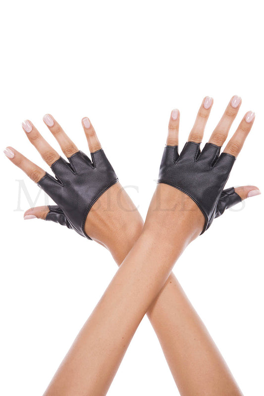 Black Short Faux Leather Fingerless Gloves