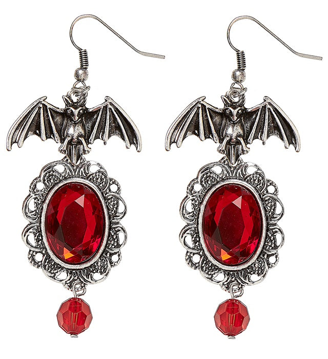 Bat Earrings with Red Gems