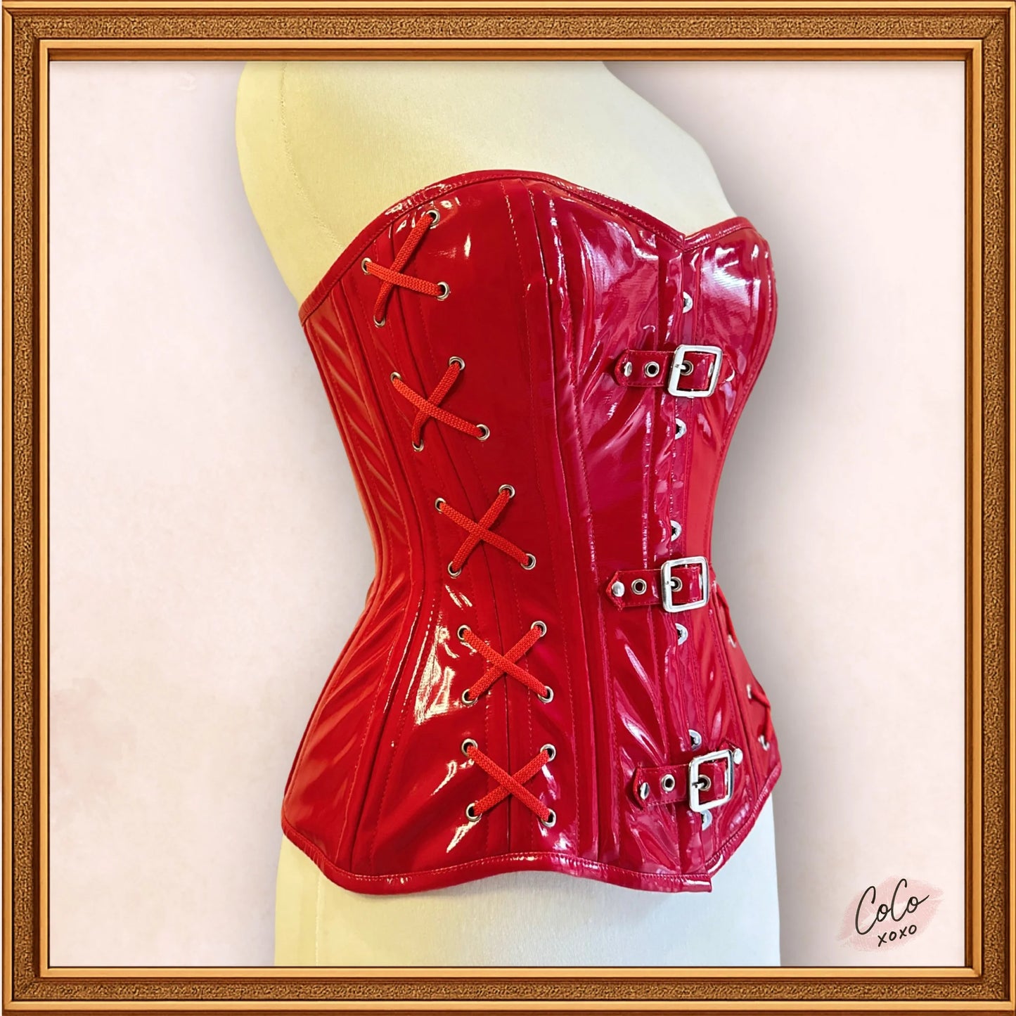 Overbust Shiny Red PVC Buckle Fashion Corset