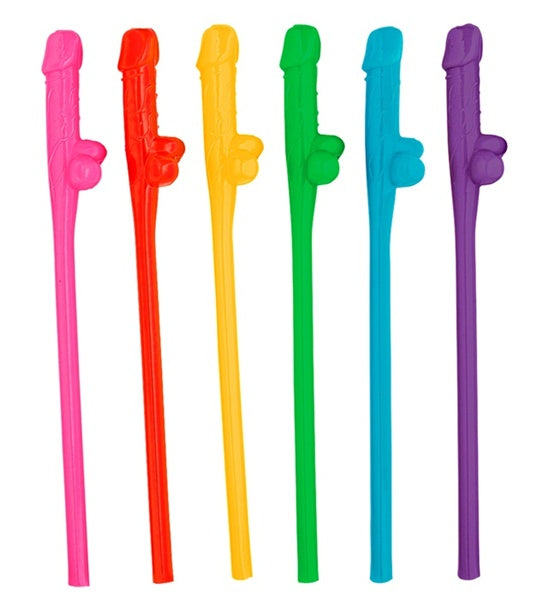 6 Coloured Willy Sipping Straws
