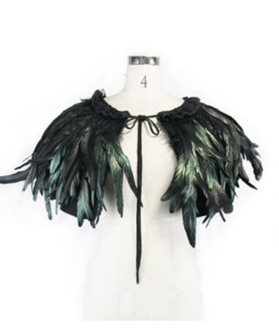 Gothic Dark Green Feather Cape