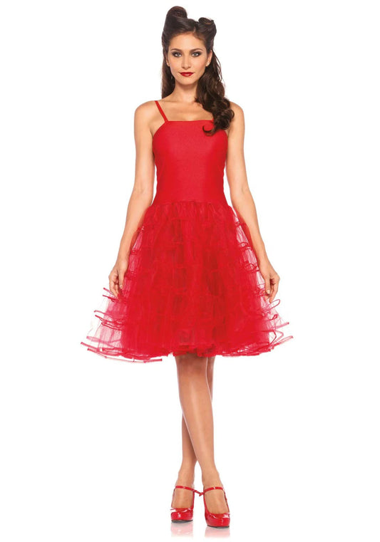 Red Knee Length Layered Petticoat Dress