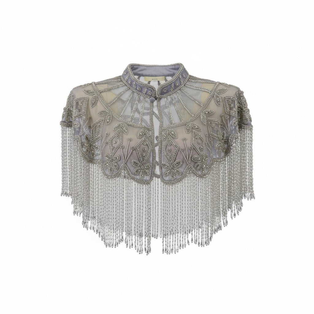 Beaded Cape with Fringing - Silver COMING SOON