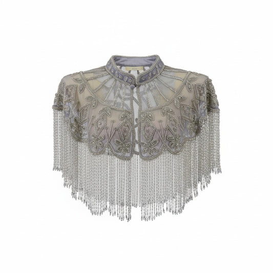 Beaded Cape with Fringing - Silver