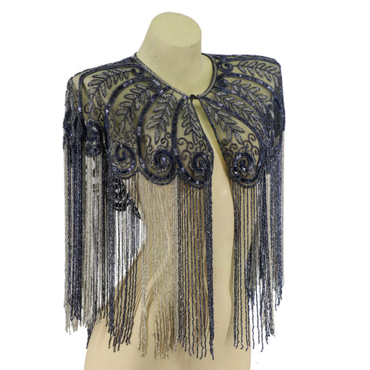 Beaded Shawl with 24" Fringe - Black