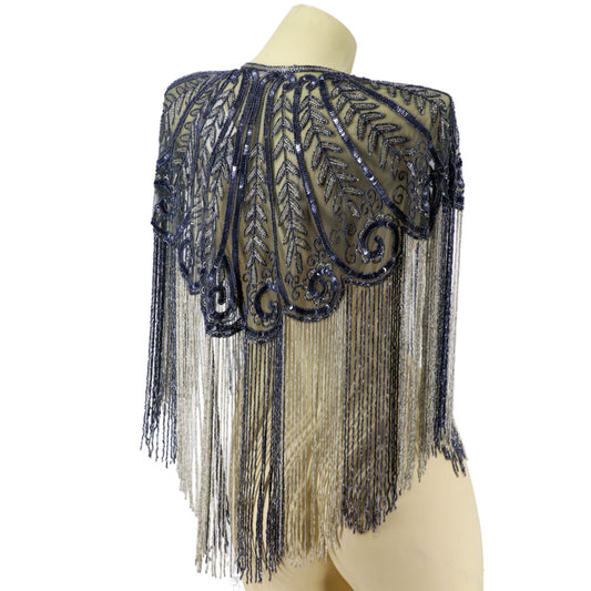 Beaded Shawl with 24" Fringe - Black