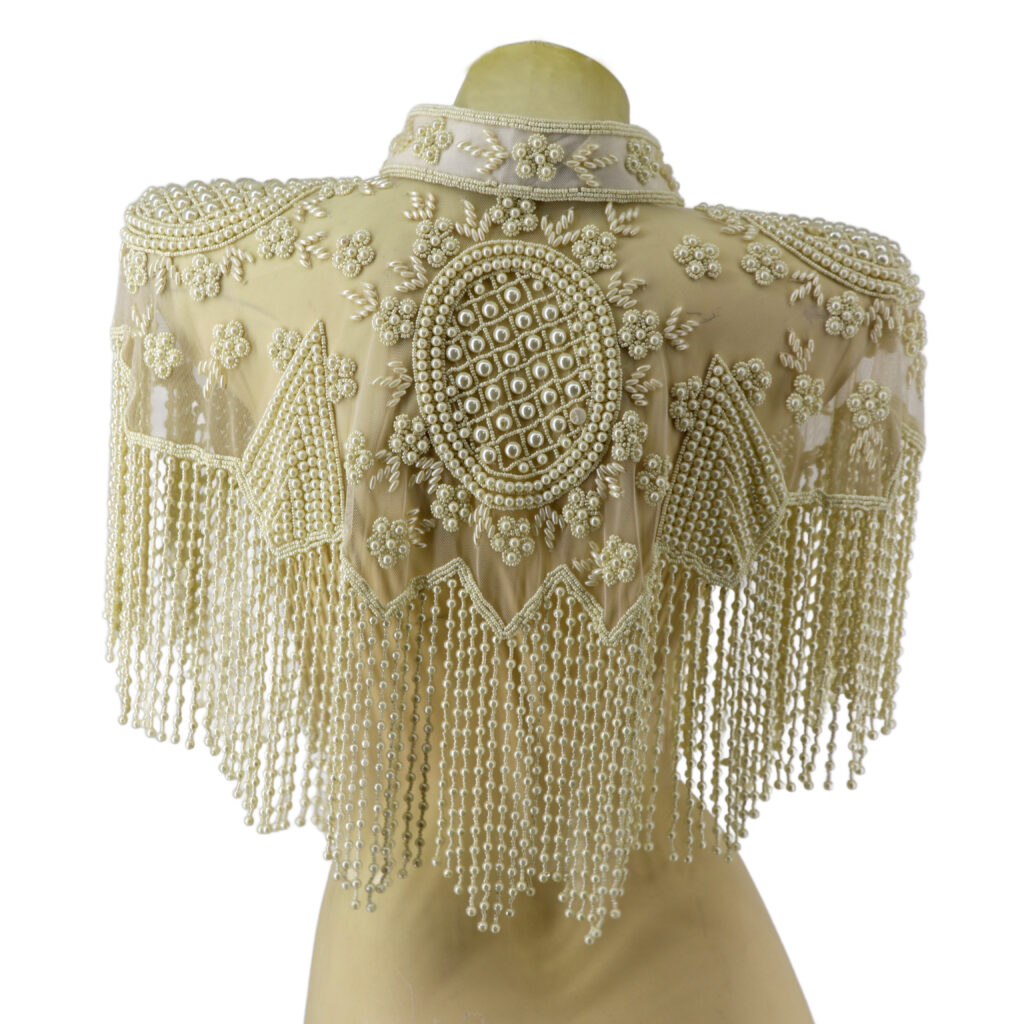 Cream Pearl Shawl with Beaded Collar