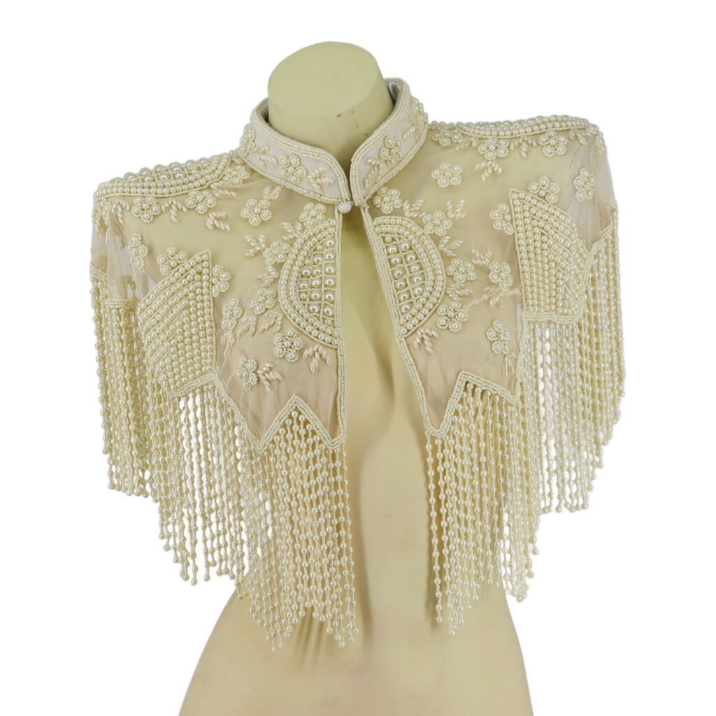Cream Pearl Shawl with Beaded Collar