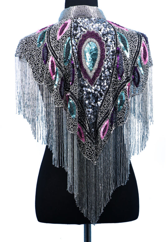 Beaded Sequin Cape with Fringing - Multi