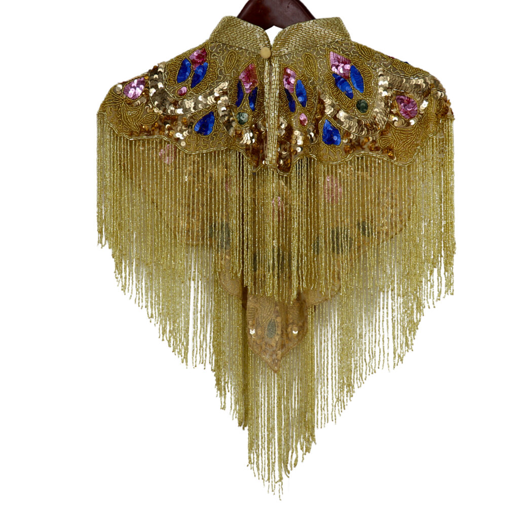 Beaded Collared Cape with Fringe - Multicolour
