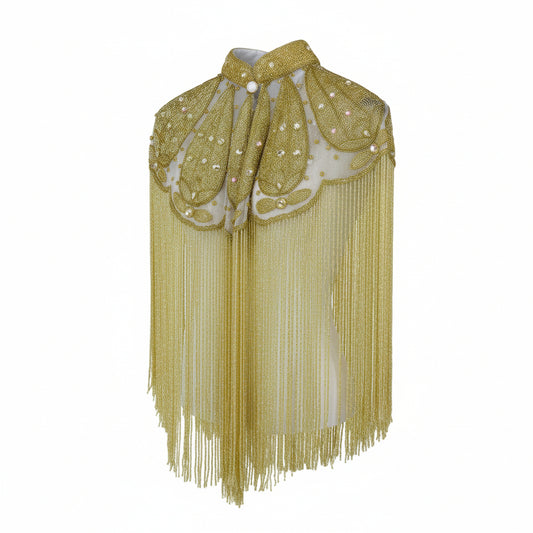 Beaded Cape with Collar & Fringing - Gold COMING SOON