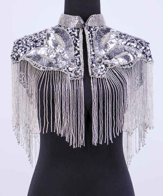 Beaded Cape with Collar - Silver