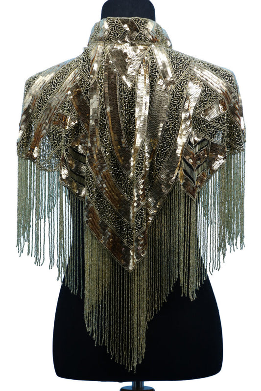 Beaded Shawl with Collar - Gold