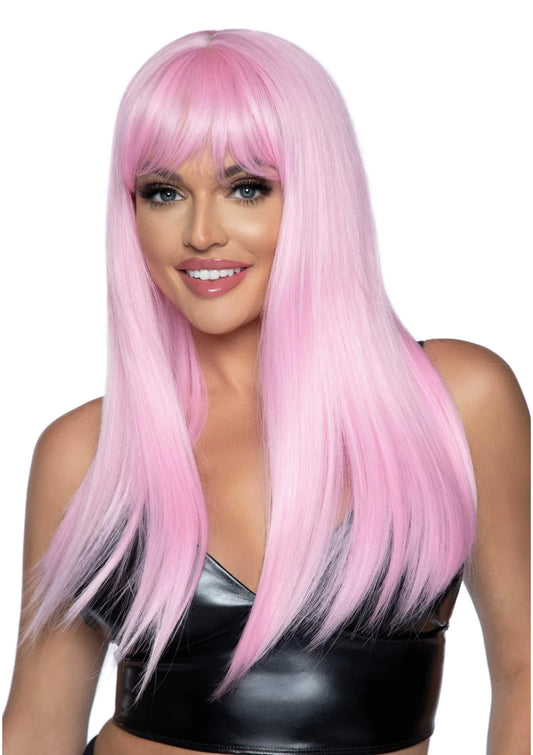 Long Straight Bangs Wig - Candy Pink