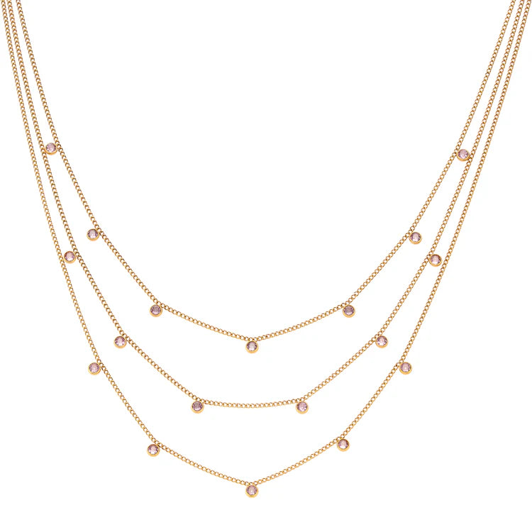 Bijoux De Mimi Amy Stacker Necklace Gold & Pink