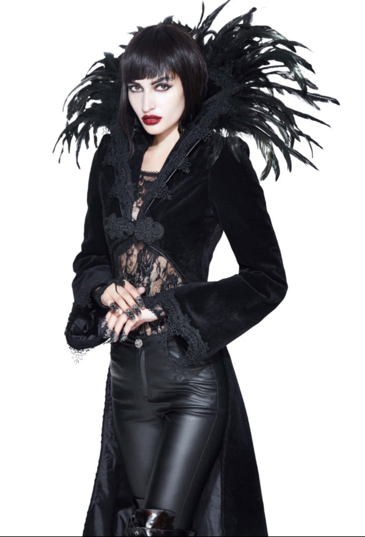 Gothic Velvet Jacket with Feather Collar