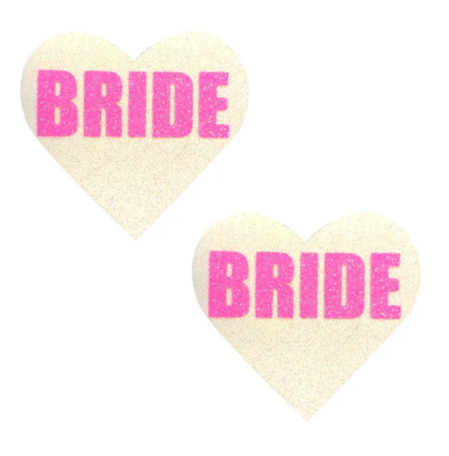 Neva Nude Bride Neon Pink & White Glitter Blacklight I Heart U Nipple Cover Pasties