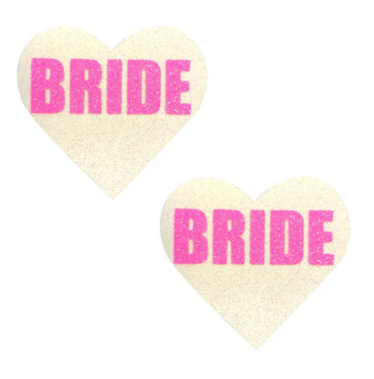Neva Nude Bride Neon Pink & White Glitter Blacklight I Heart U Nipple Cover Pasties