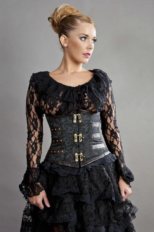 IN STORE ONLY - C-Lock Underbust Corset in Black Scroll Brocade