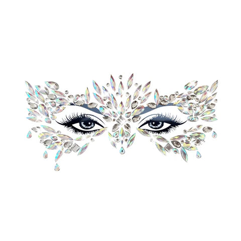 Neva Nude Chickadee Masquerade Clear Iridescent Crystal Jewel Face Sticker