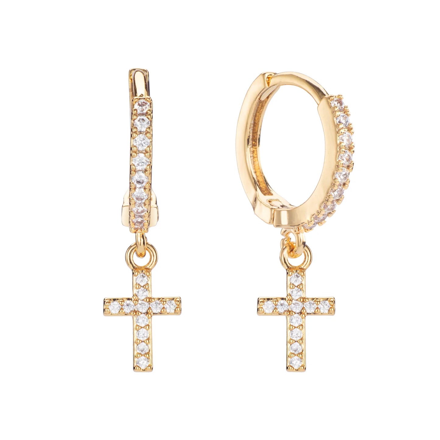 Bijoux De Mimi Camilla Cross Huggie Earrings - Gold Crystal