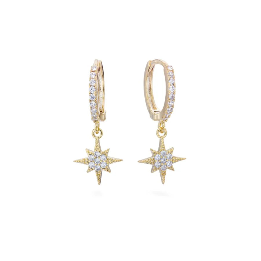 Bijoux De Mimi Cosima Crystal Gold Star Huggie Earrings