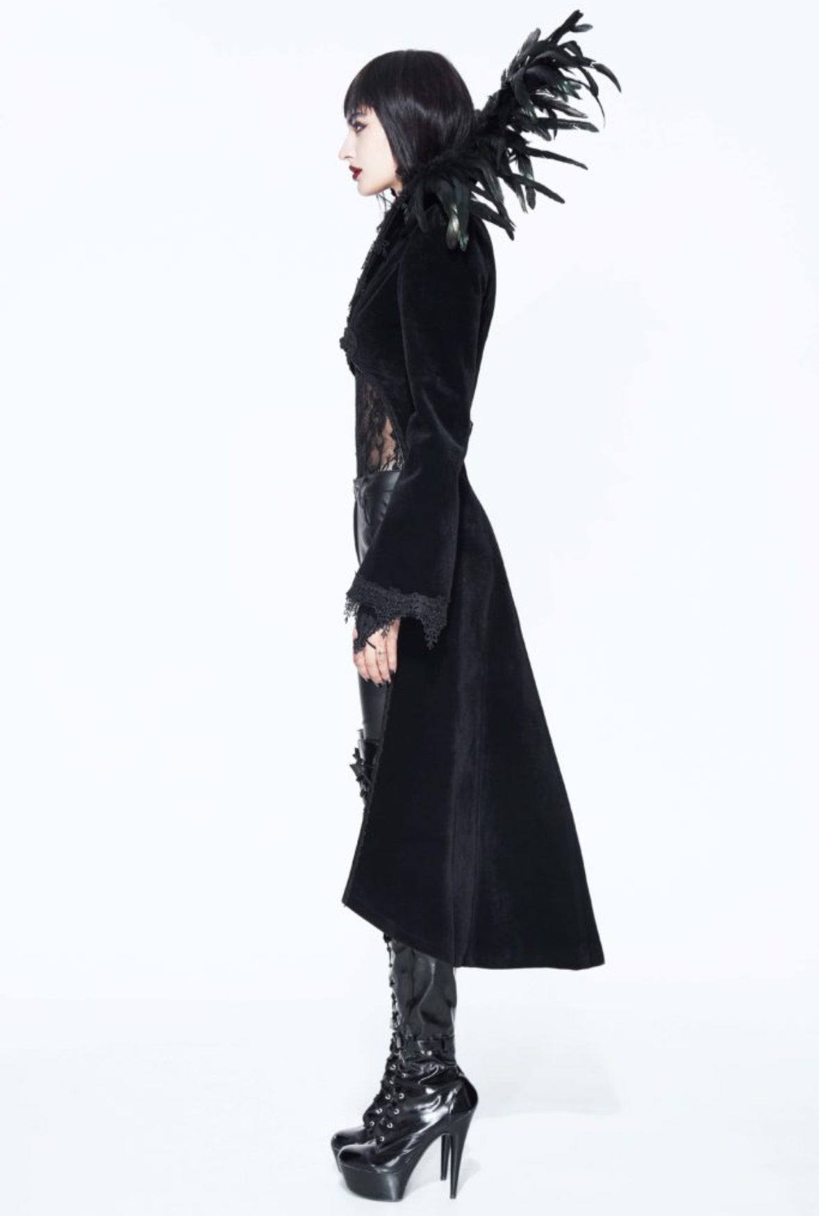 Gothic Velvet Jacket with Feather Collar