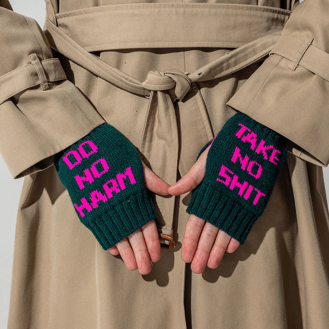 Do No Harm Take No Shit Wrist Warmers - Evergreen