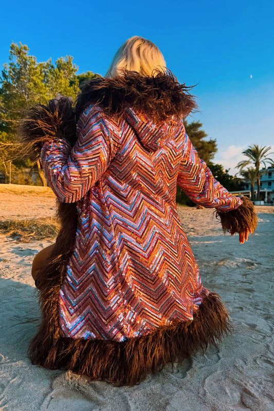 Eden Hooded Sequin Afghan Coat